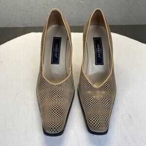 Sergio Cerruti Roma Womens Gold Leather Square Toe Heels,Size 41,Preppy